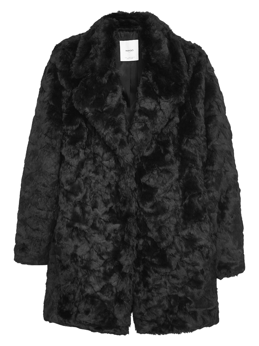 Mango Black Faux Fur Coat Black