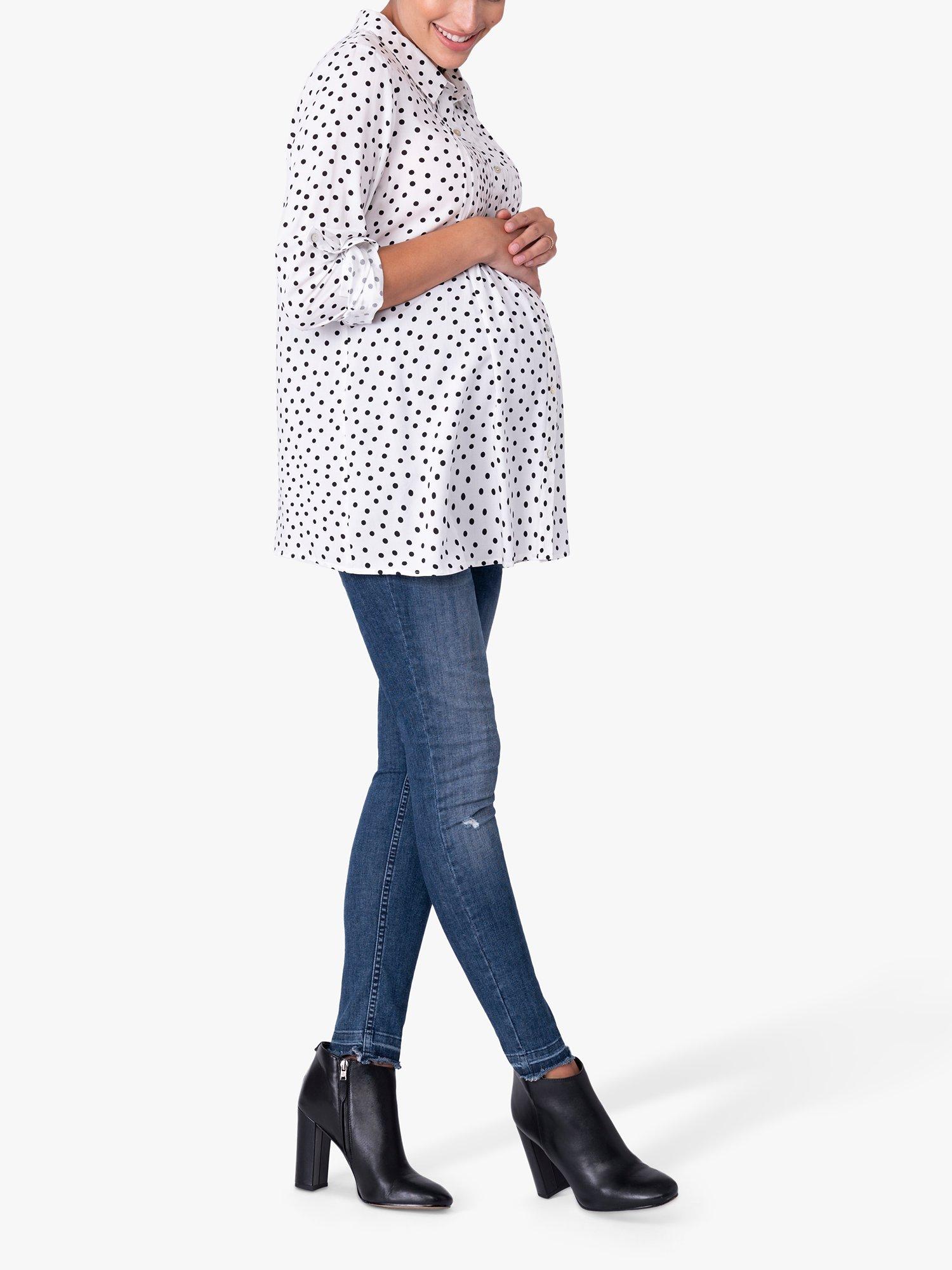 Seraphine Happy Polka Dot Maternity Nursing Blouse, White/Black