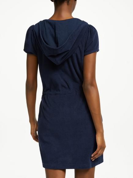 John Lewis Zip Front Towelling Beach Mini Dress - view 2, Navy