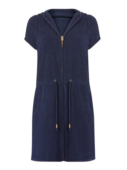 John Lewis Zip Front Towelling Beach Mini Dress, Blue