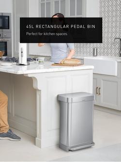 Simplehuman Rectangular Liner Pocket Pedal Bin, Brushed Stainless Steel, 45L - view 2, Silver