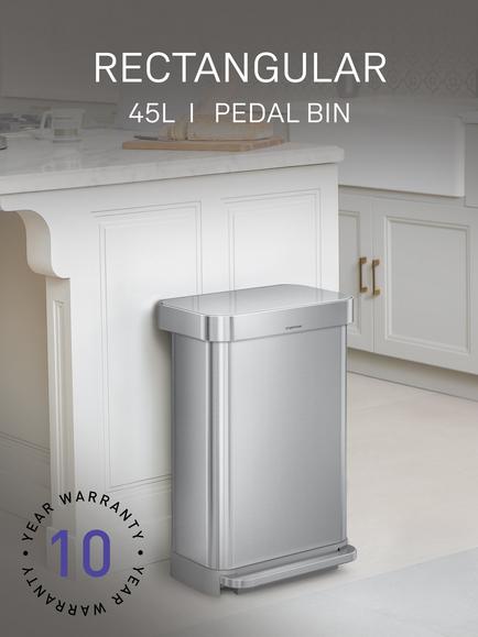 Simplehuman Rectangular Liner Pocket Pedal Bin, Brushed Stainless Steel, 45L - view 2, Silver