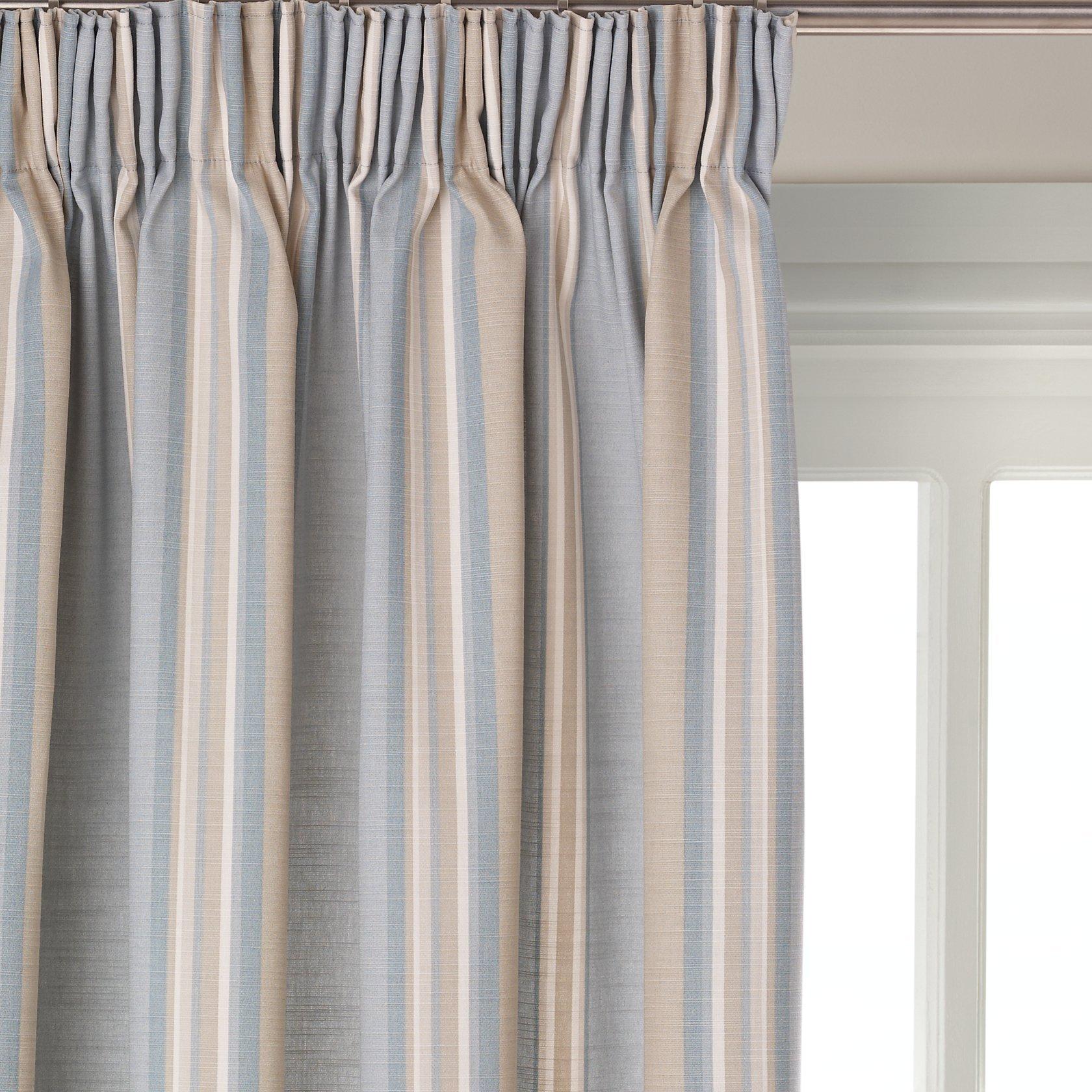 John Lewis & Partners Alban Stripe Pair Blackout Lined Pencil Pleat Curtains, Duck Egg