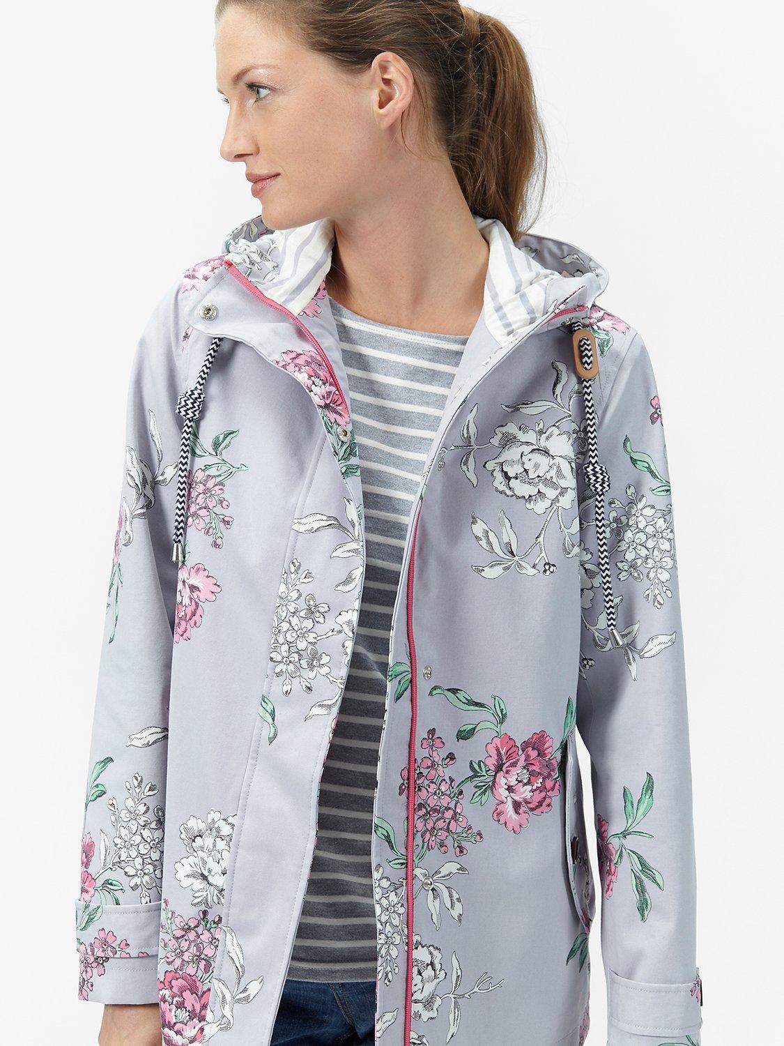 Joules Right as Rain Coast Floral Print Waterproof Jacket Cool Grey Floral