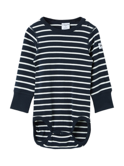 Polarn O. Pyret Baby GOTS Organic Cotton Stripe Long Sleeve Bodysuit, Blue, Blue