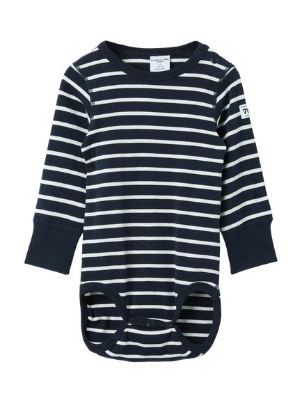 Polarn O. Pyret Baby GOTS Organic Cotton Stripe Long Sleeve Bodysuit, Blue, Blue