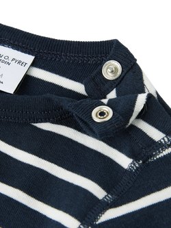 Polarn O. Pyret Baby GOTS Organic Cotton Stripe Long Sleeve Bodysuit, Blue - view 2, Blue