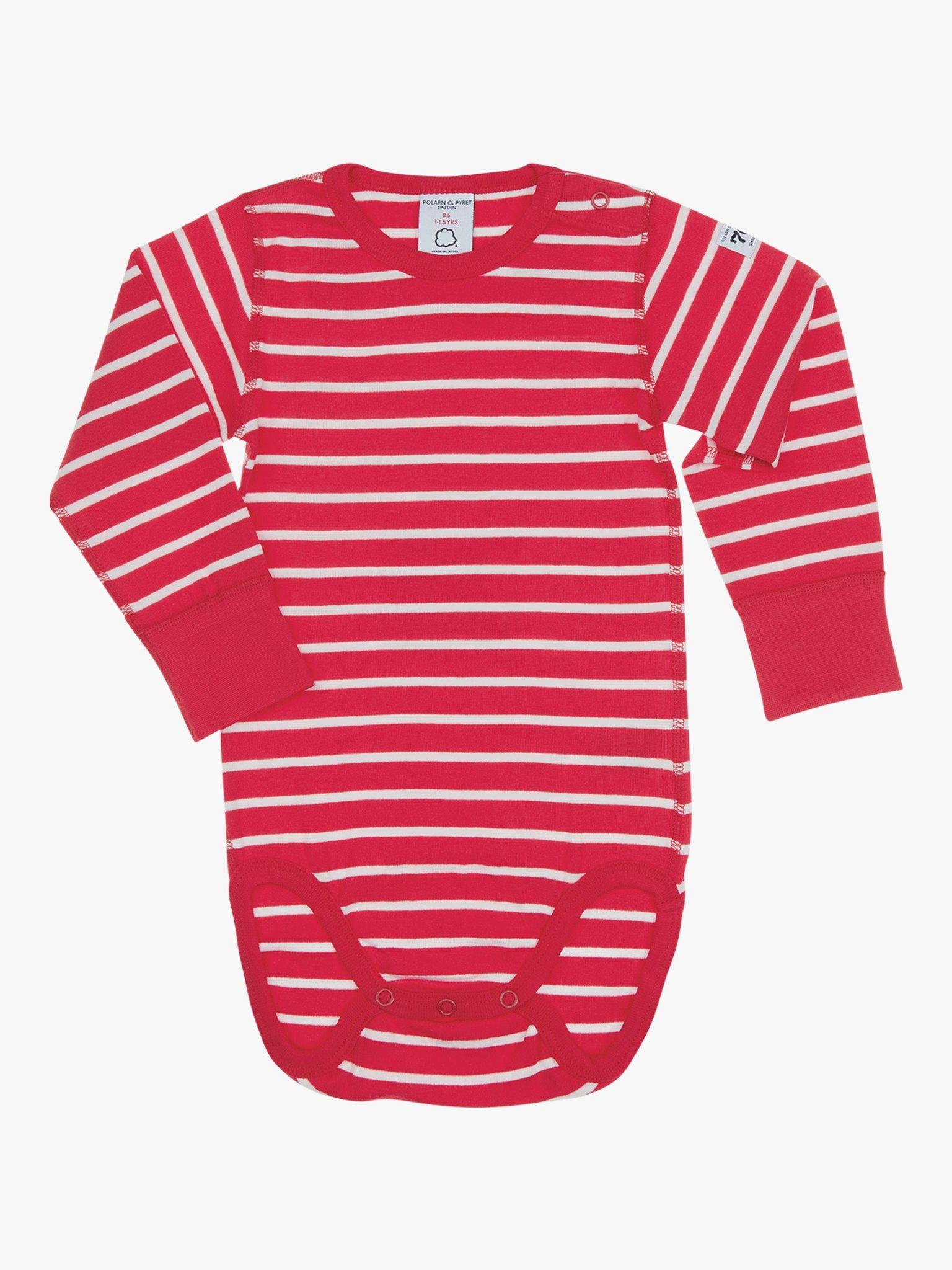 Polarn O. Pyret Baby GOTS Organic Cotton Stripe Long Sleeve Bodysuit Red