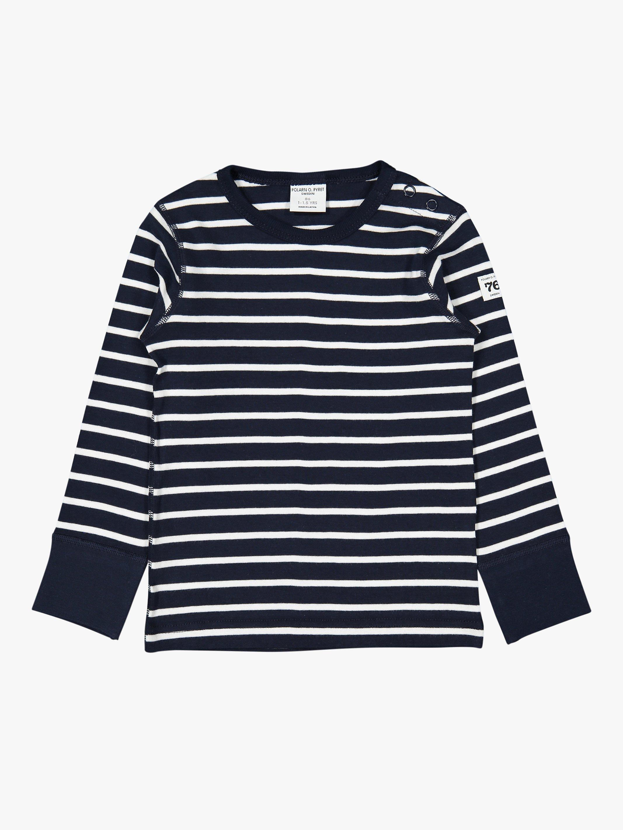 Product image 2 of 10, which shows Polarn O. Pyret Baby GOTS Organic Cotton Stripe Top, Blue/White, 6-9 months