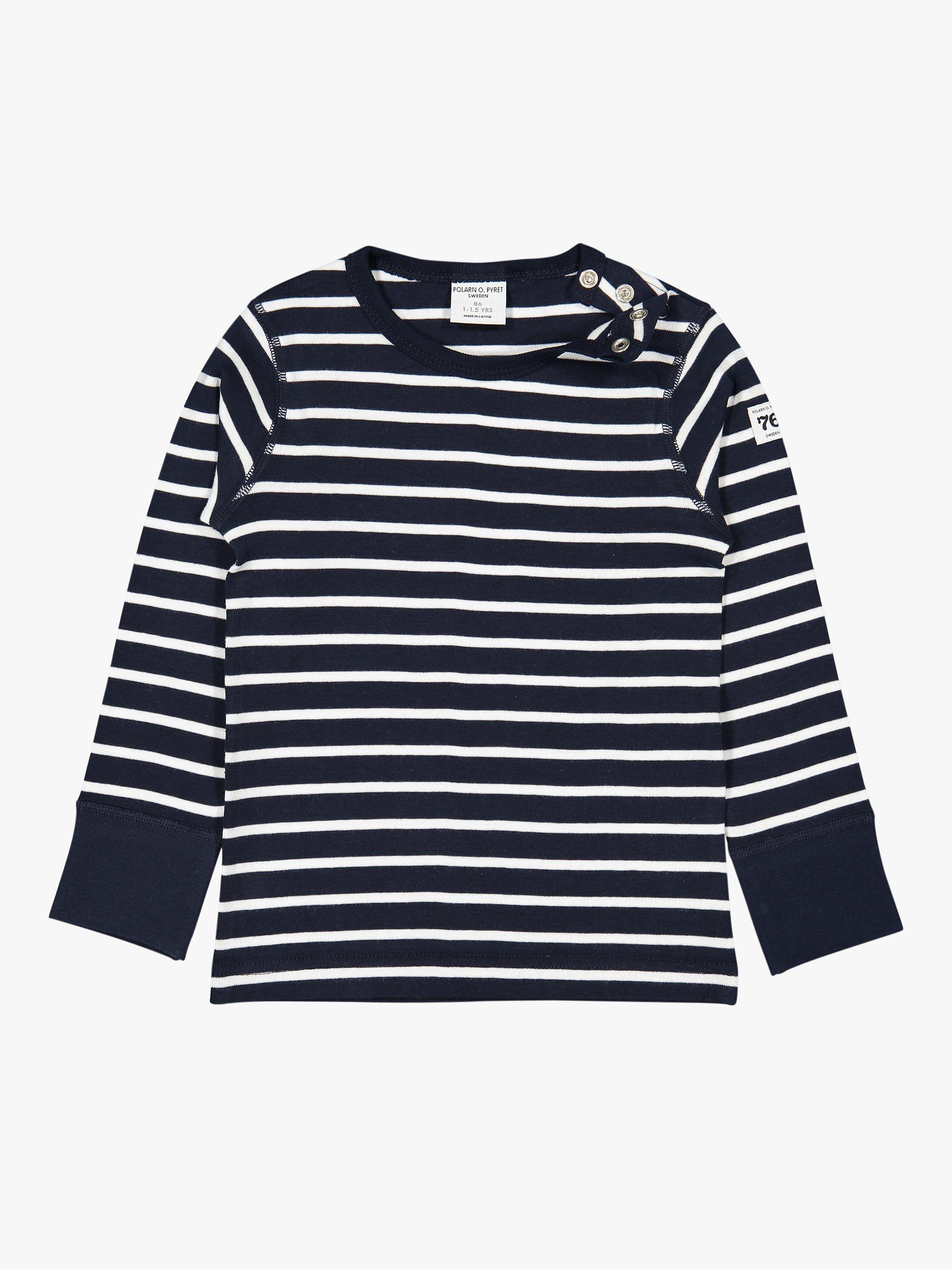 Product image 3 of 10, which shows Polarn O. Pyret Baby GOTS Organic Cotton Stripe Top, Blue/White, 6-9 months