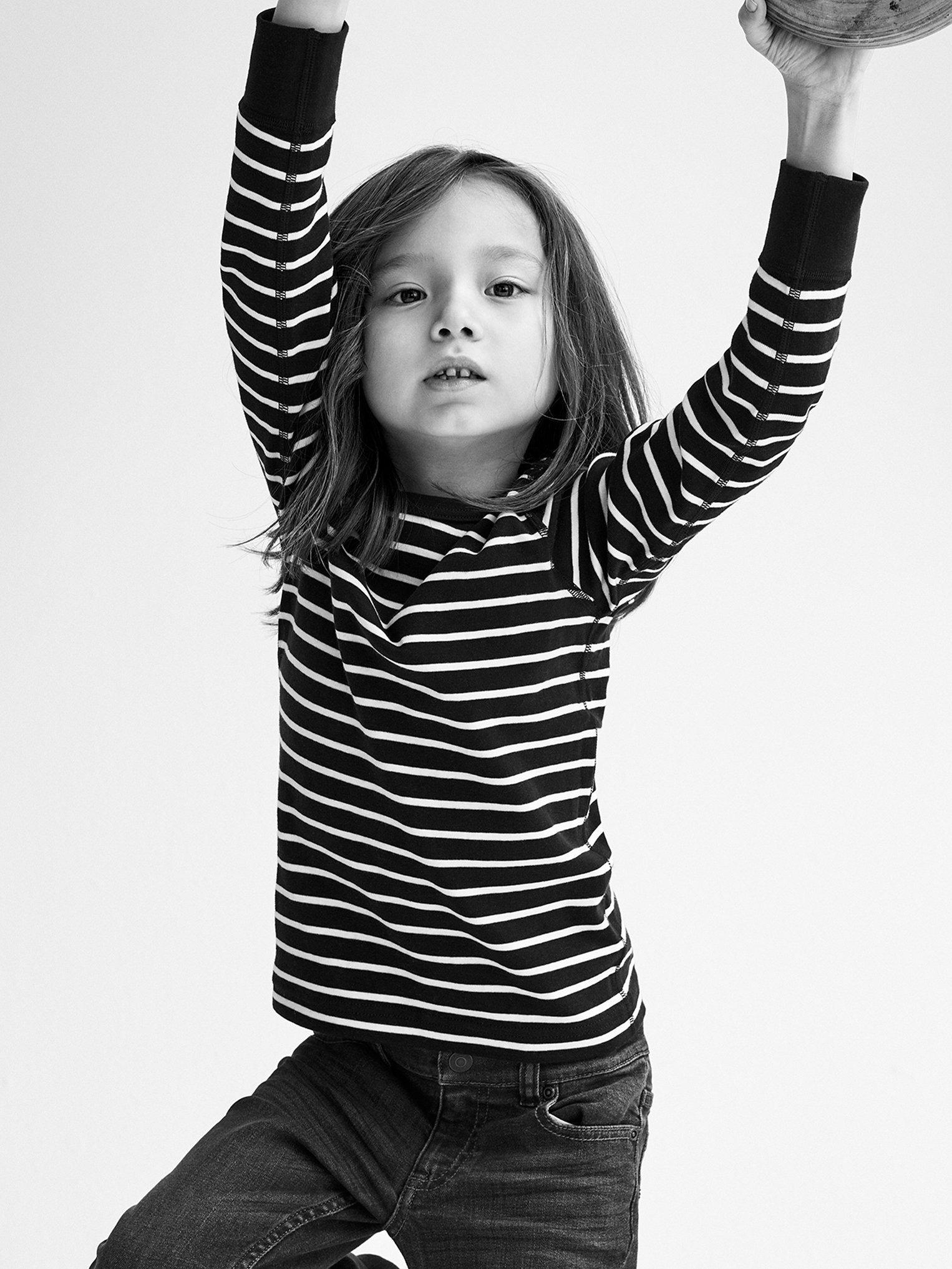 Product image 4 of 10, which shows Polarn O. Pyret Baby GOTS Organic Cotton Stripe Top, Blue/White, 6-9 months