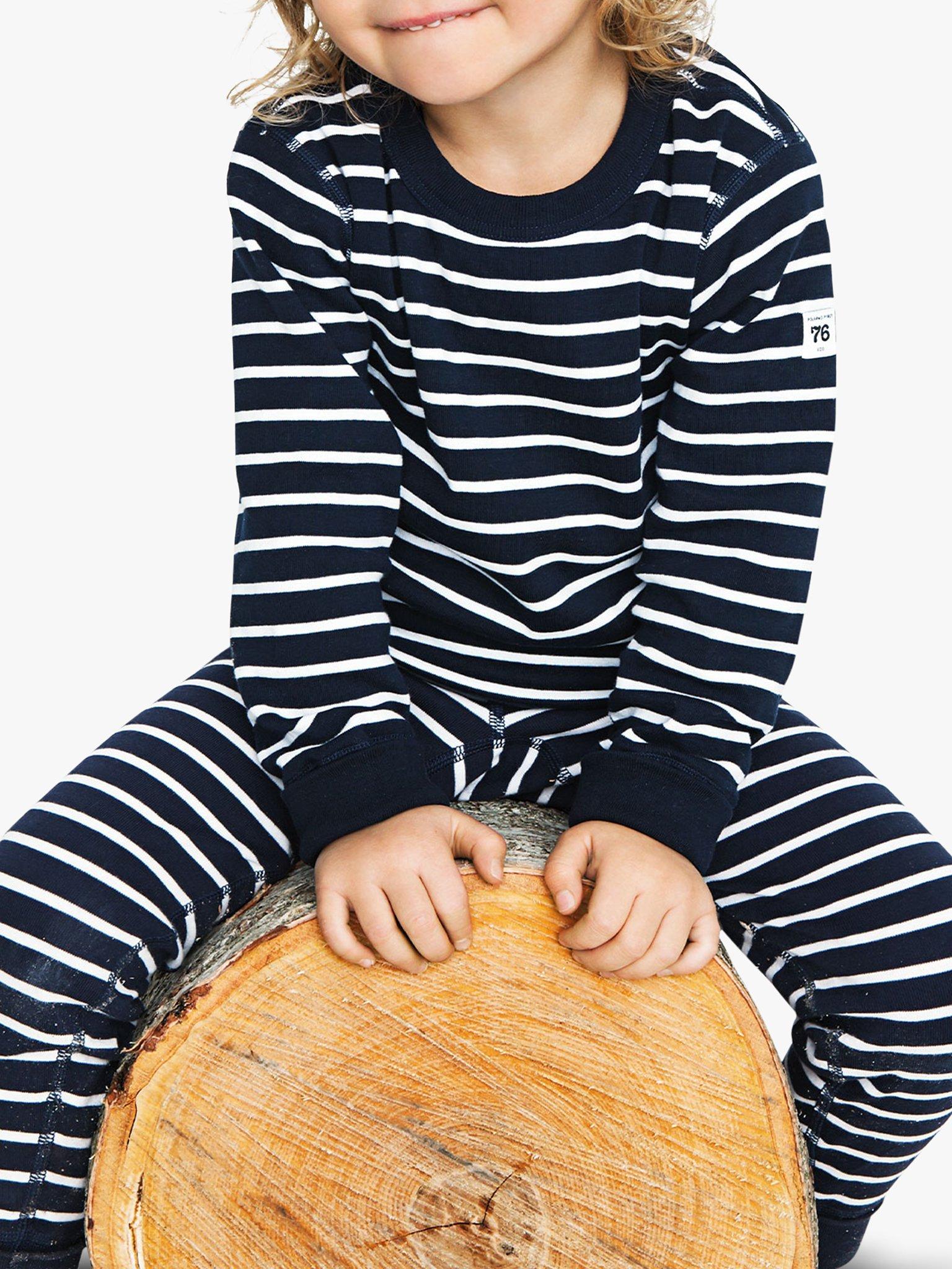 Product image 1 of 10, which shows Polarn O. Pyret Baby GOTS Organic Cotton Stripe Top, Blue/White, 6-9 months