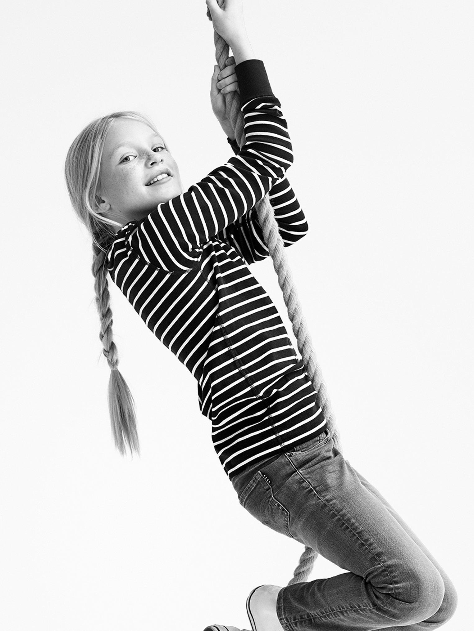 Product image 7 of 10, which shows Polarn O. Pyret Baby GOTS Organic Cotton Stripe Top, Blue/White, 6-9 months