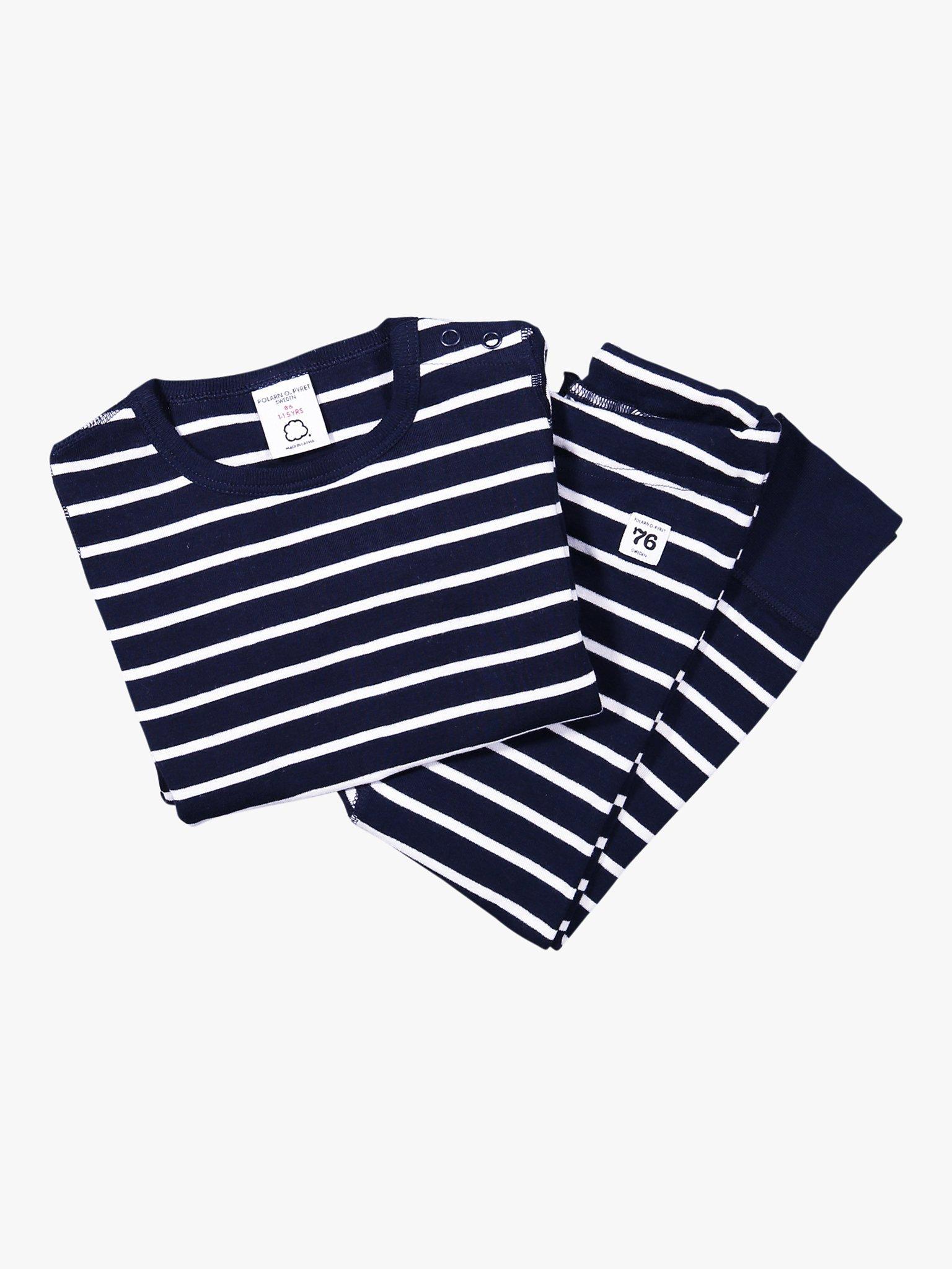 Product image 8 of 10, which shows Polarn O. Pyret Baby GOTS Organic Cotton Stripe Top, Blue/White, 6-9 months