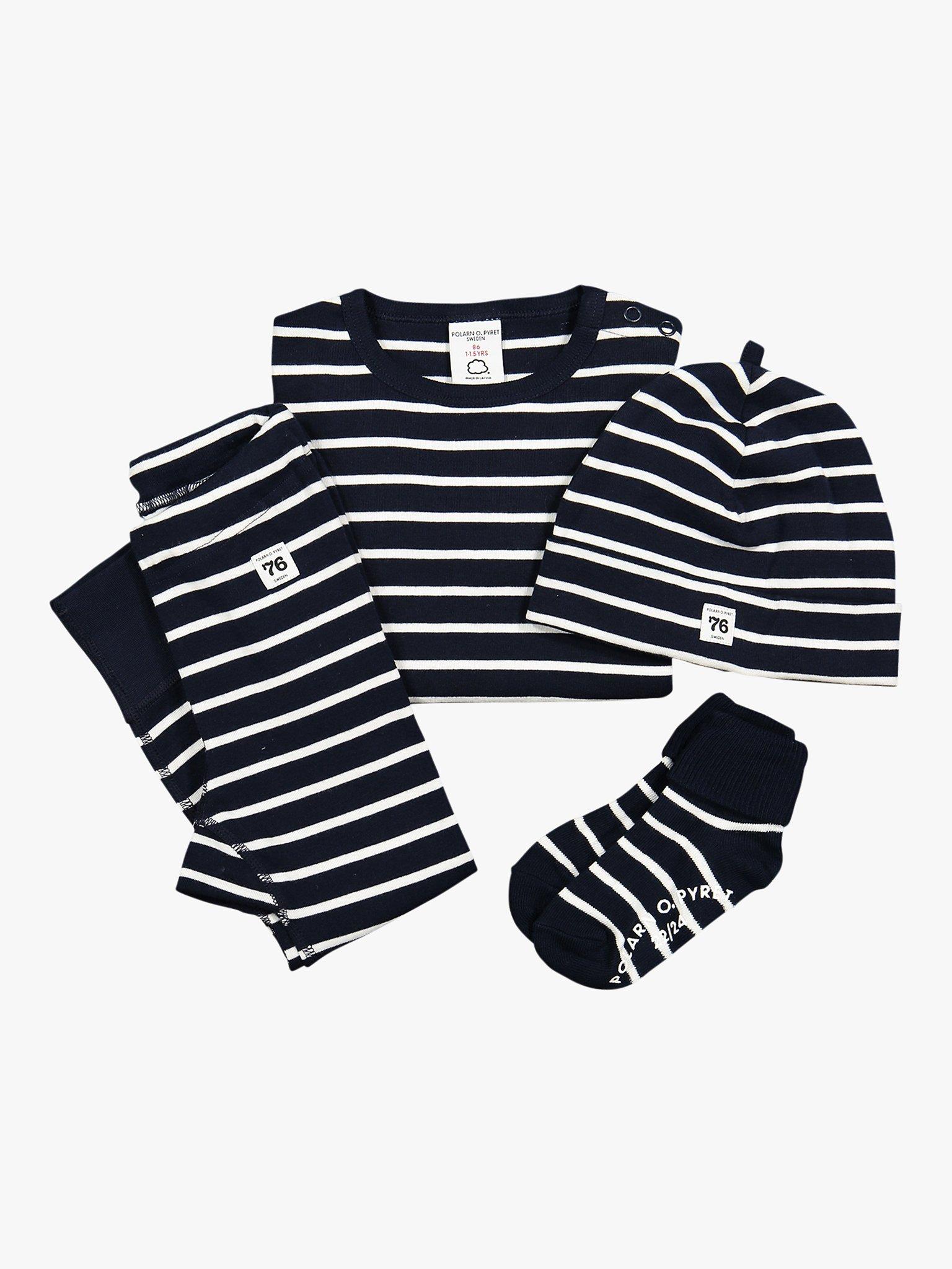 Product image 9 of 10, which shows Polarn O. Pyret Baby GOTS Organic Cotton Stripe Top, Blue/White, 6-9 months
