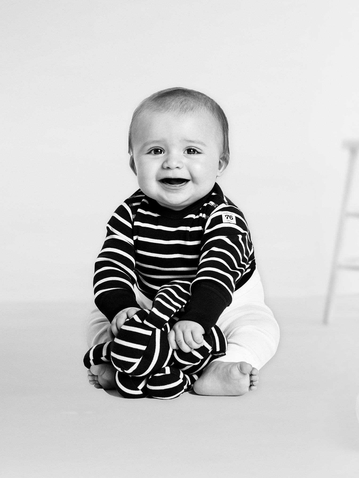Product image 10 of 10, which shows Polarn O. Pyret Baby GOTS Organic Cotton Stripe Top, Blue/White, 6-9 months