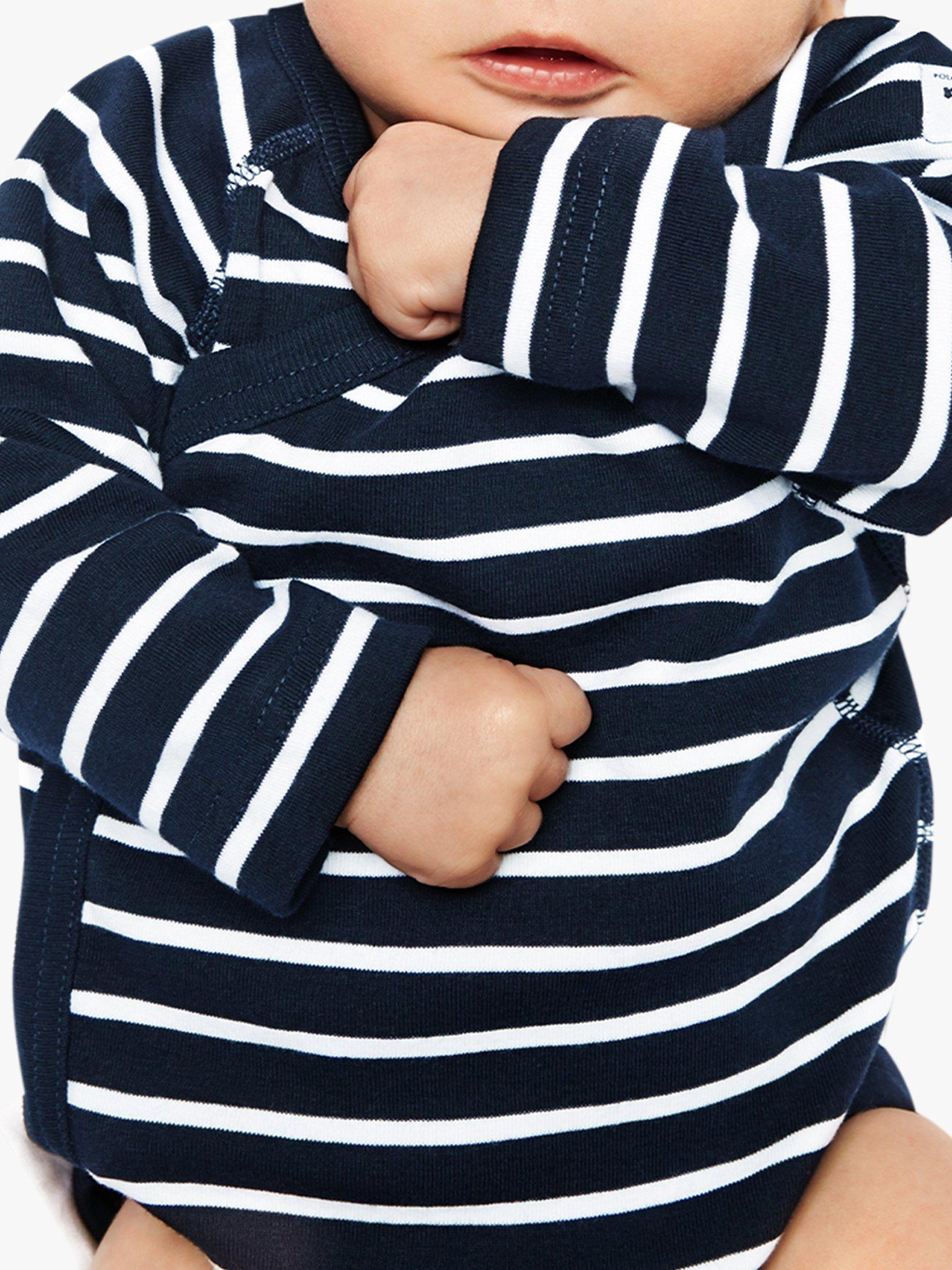 Product image 3 of 5, which shows Polarn O. Pyret Baby GOTS Organic Cotton Stripe Wraparound Bodysuit, Blue, Early baby