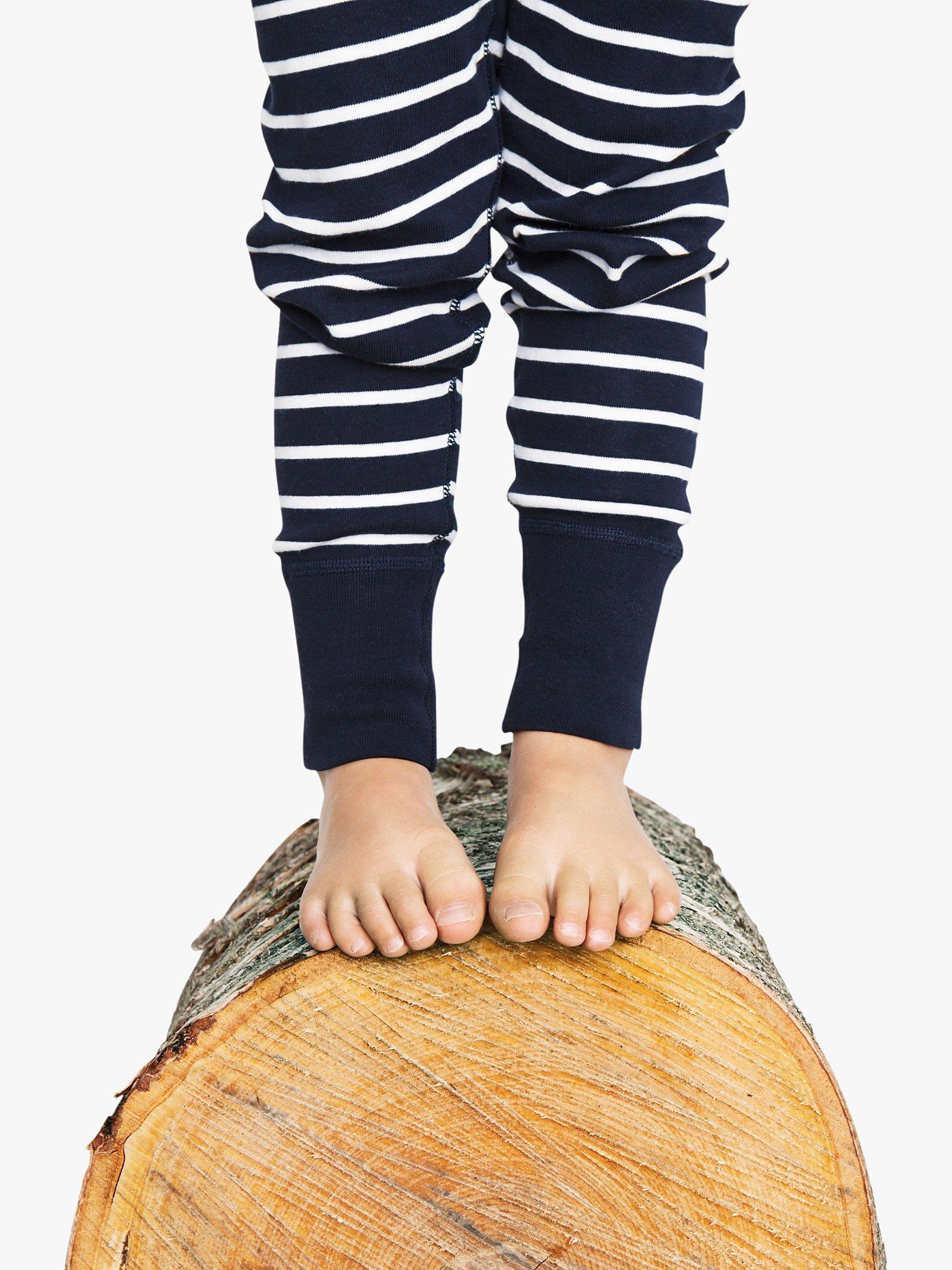 Product image 2 of 8, which shows Polarn O. Pyret Children's GOTS Organic Cotton Stripe Leggings, Navy, 6-8 years