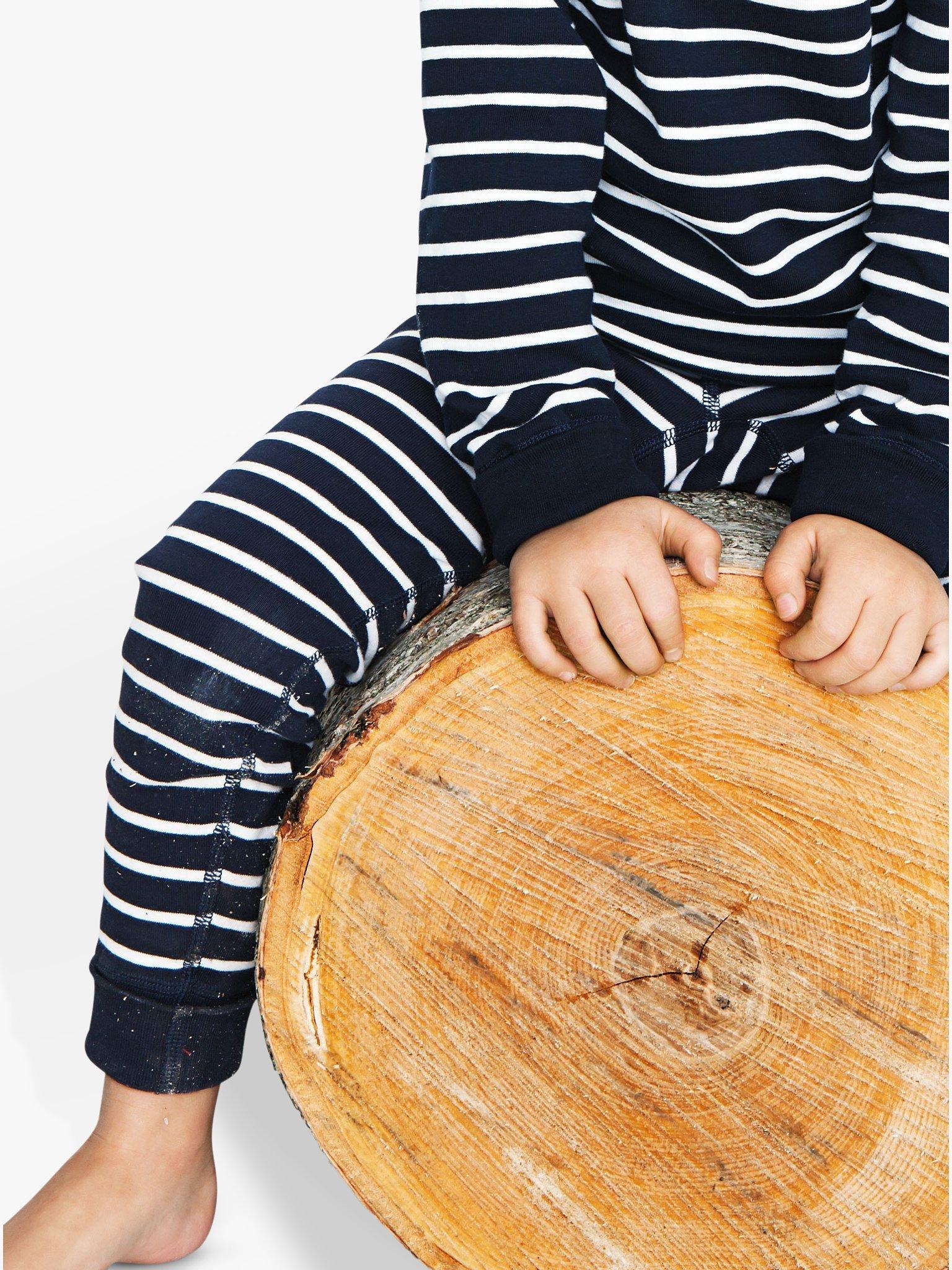 Product image 4 of 8, which shows Polarn O. Pyret Children's GOTS Organic Cotton Stripe Leggings, Navy, 6-8 years