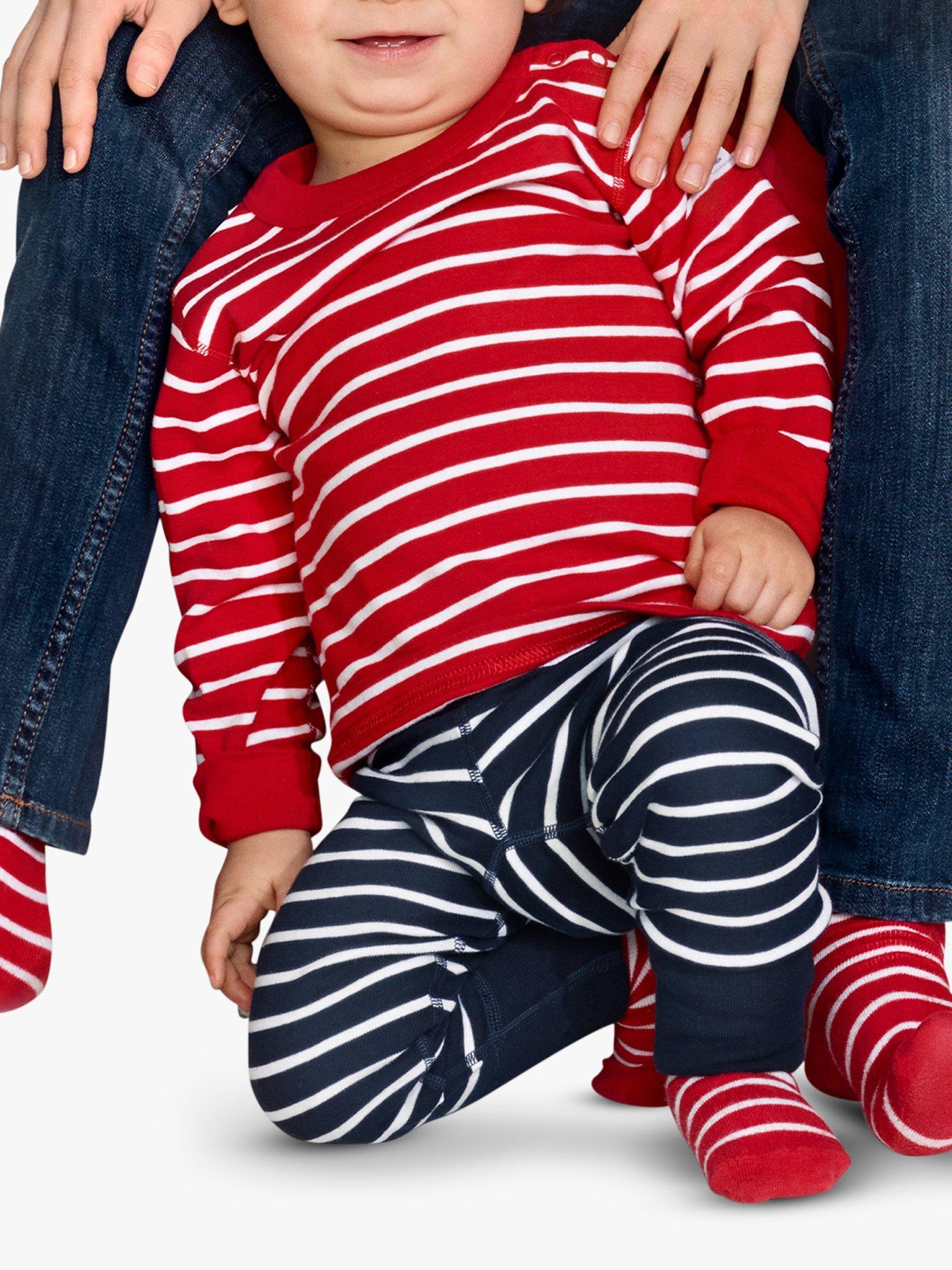 Product image 6 of 8, which shows Polarn O. Pyret Children's GOTS Organic Cotton Stripe Leggings, Navy, 6-8 years