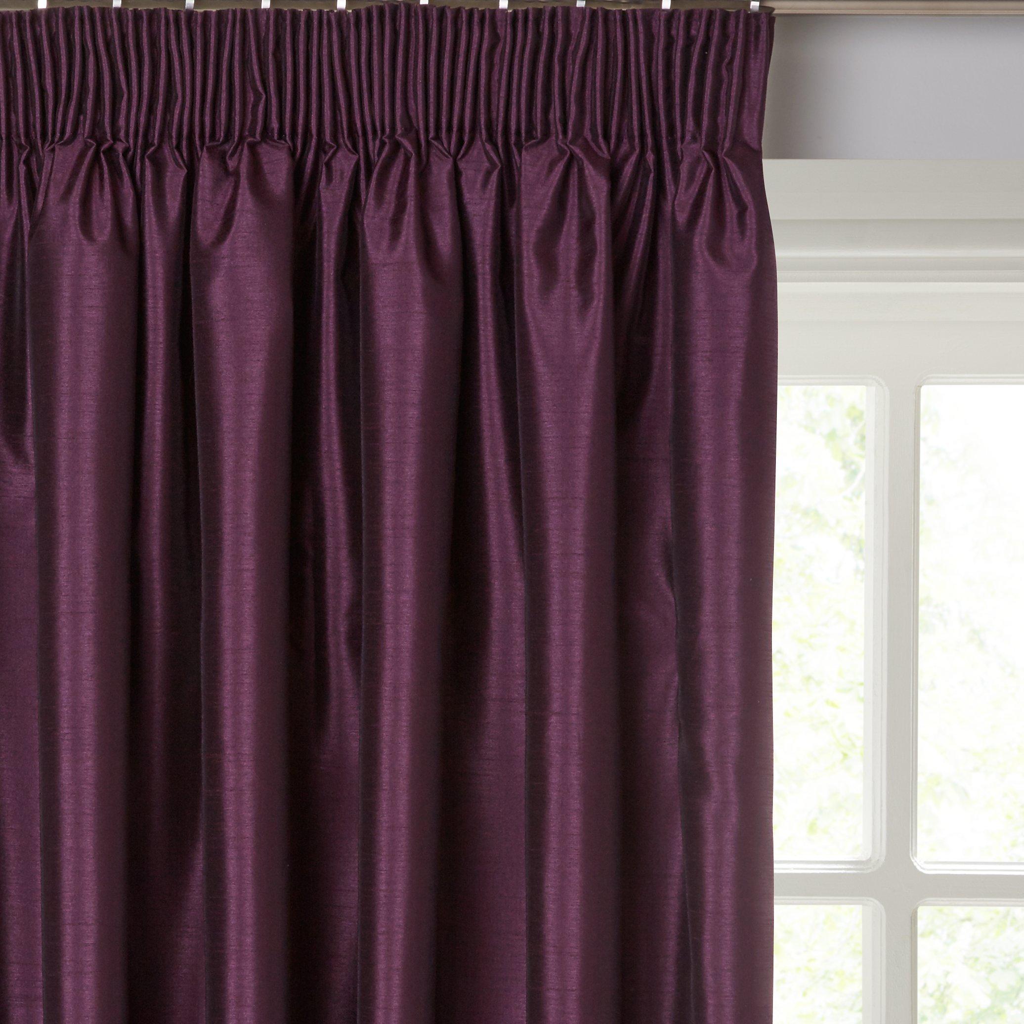 John Lewis & Partners Faux Silk Pair Blackout Lined Pencil Pleat Curtains, Cassis