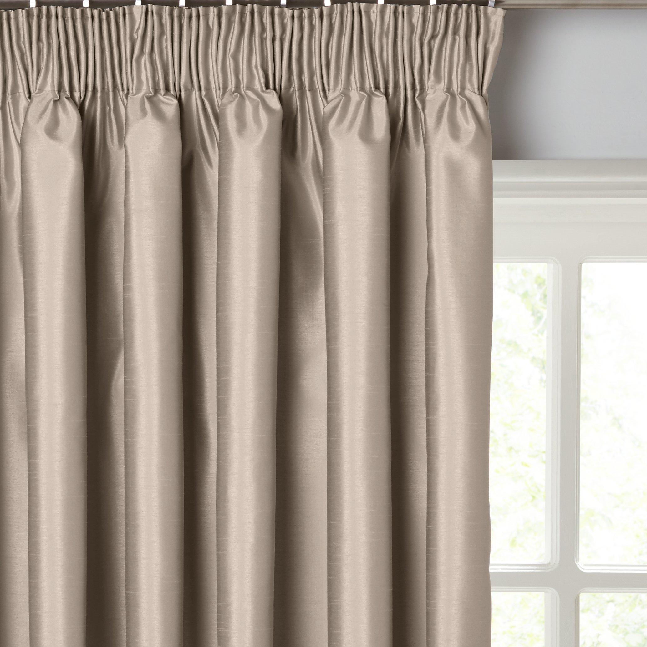 John Lewis & Partners Faux Silk Pair Blackout Lined Pencil Pleat Curtains, Champagne