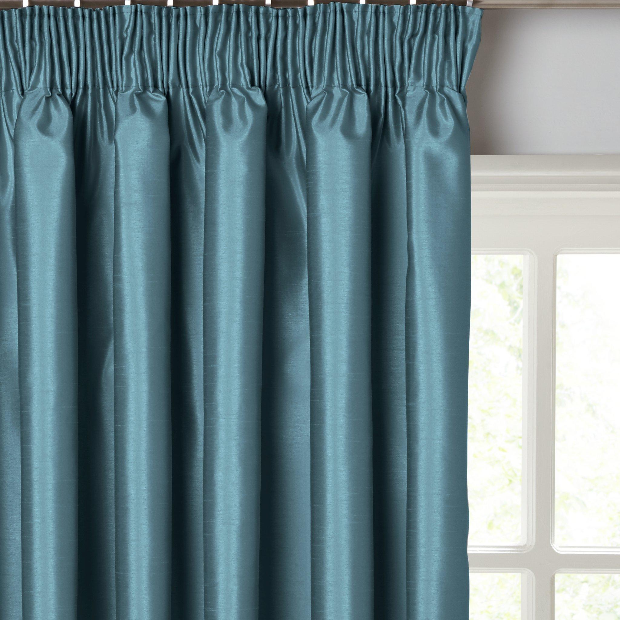 John Lewis & Partners Faux Silk Pair Blackout Lined Pencil Pleat Curtains, Duck Egg