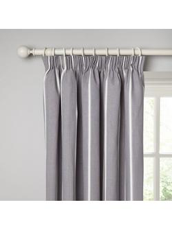 John Lewis Padstow Stripe Weave Pair Lined Pencil Pleat Curtains, Storm, Storm