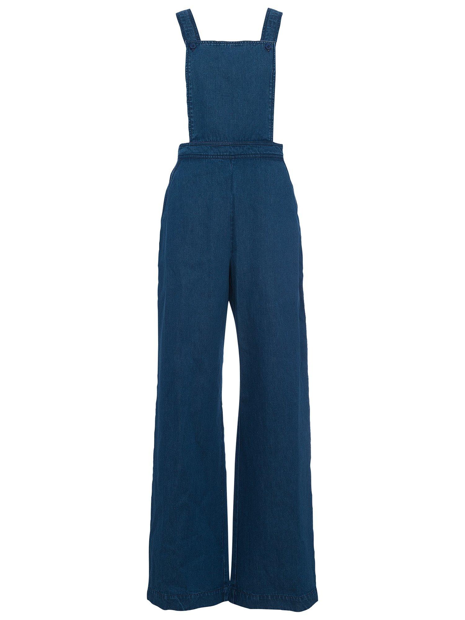 French Connection Riviera Denim Wide Leg Dungarees, Stone
