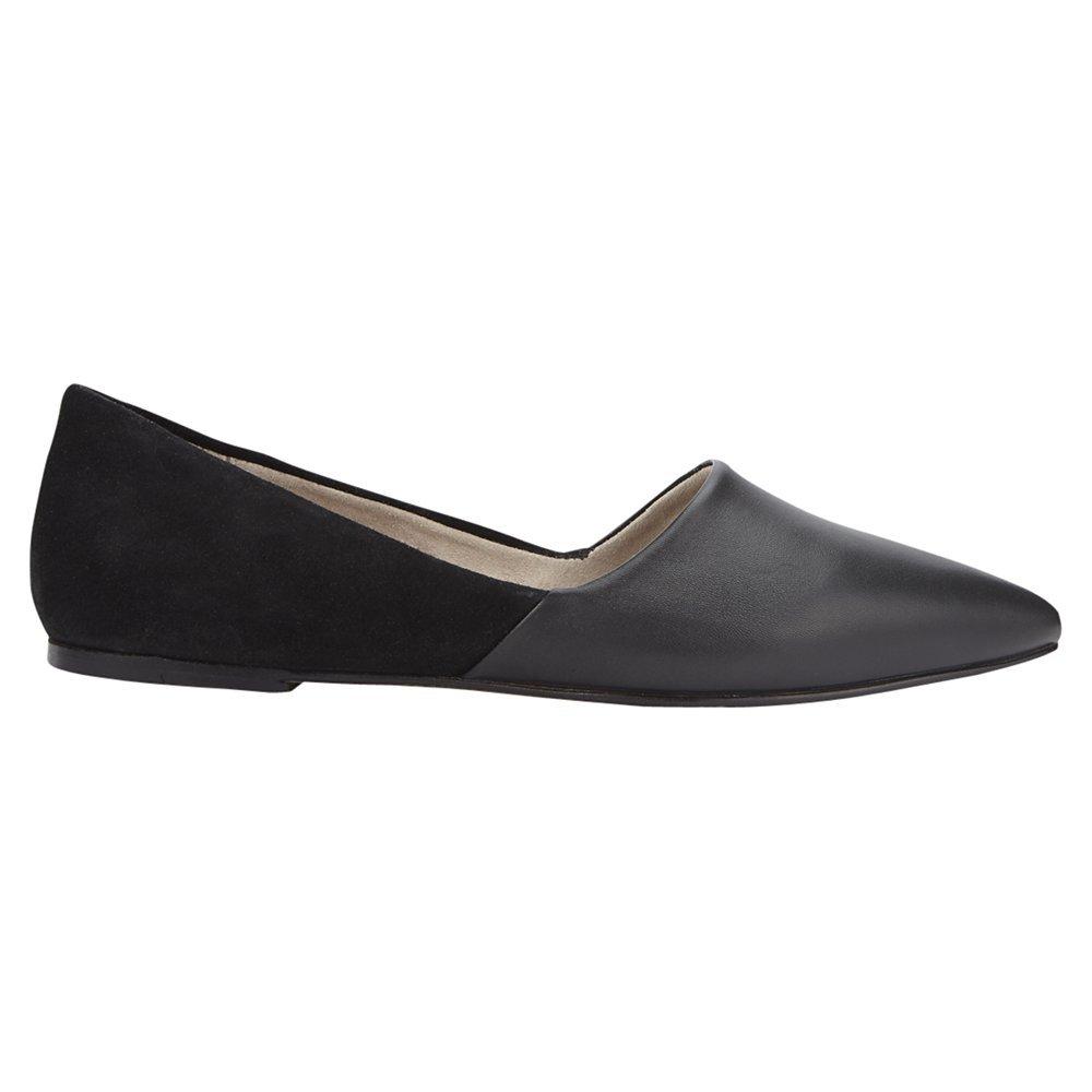 Jigsaw Clara Leather and Suede Pointed Ballerina Shoes, Black