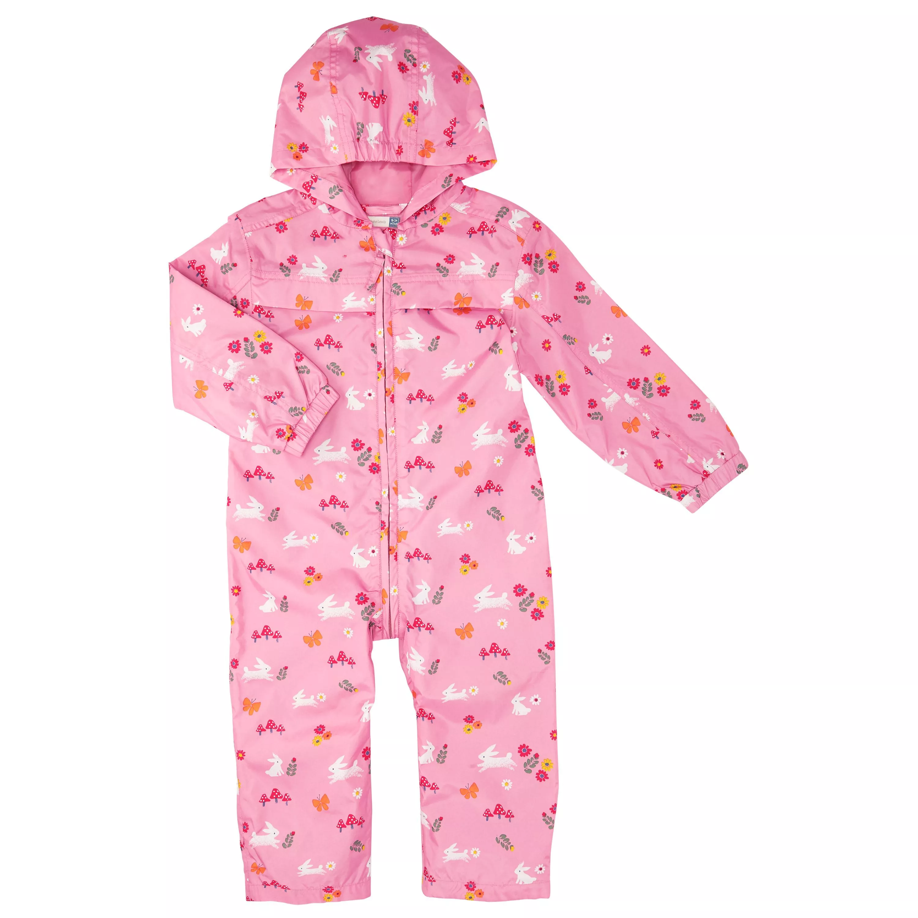 John Lewis Partners Bunny Print Puddlesuit Pink Multi