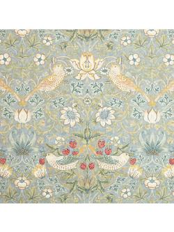 Morris & Co. Strawberry Thief Pair Lined Pencil Pleat Curtains, Duck Egg - view 2, Duck Egg