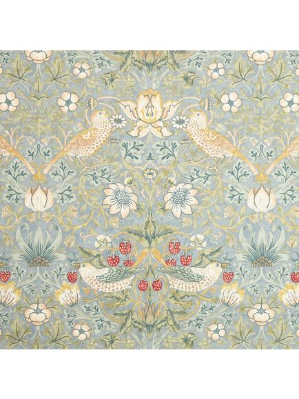 Morris & Co. Strawberry Thief Pair Lined Pencil Pleat Curtains, Duck Egg - view 2, Duck Egg