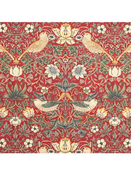 Morris & Co. Strawberry Thief Pair Lined Pencil Pleat Curtains, Red - view 2, Red