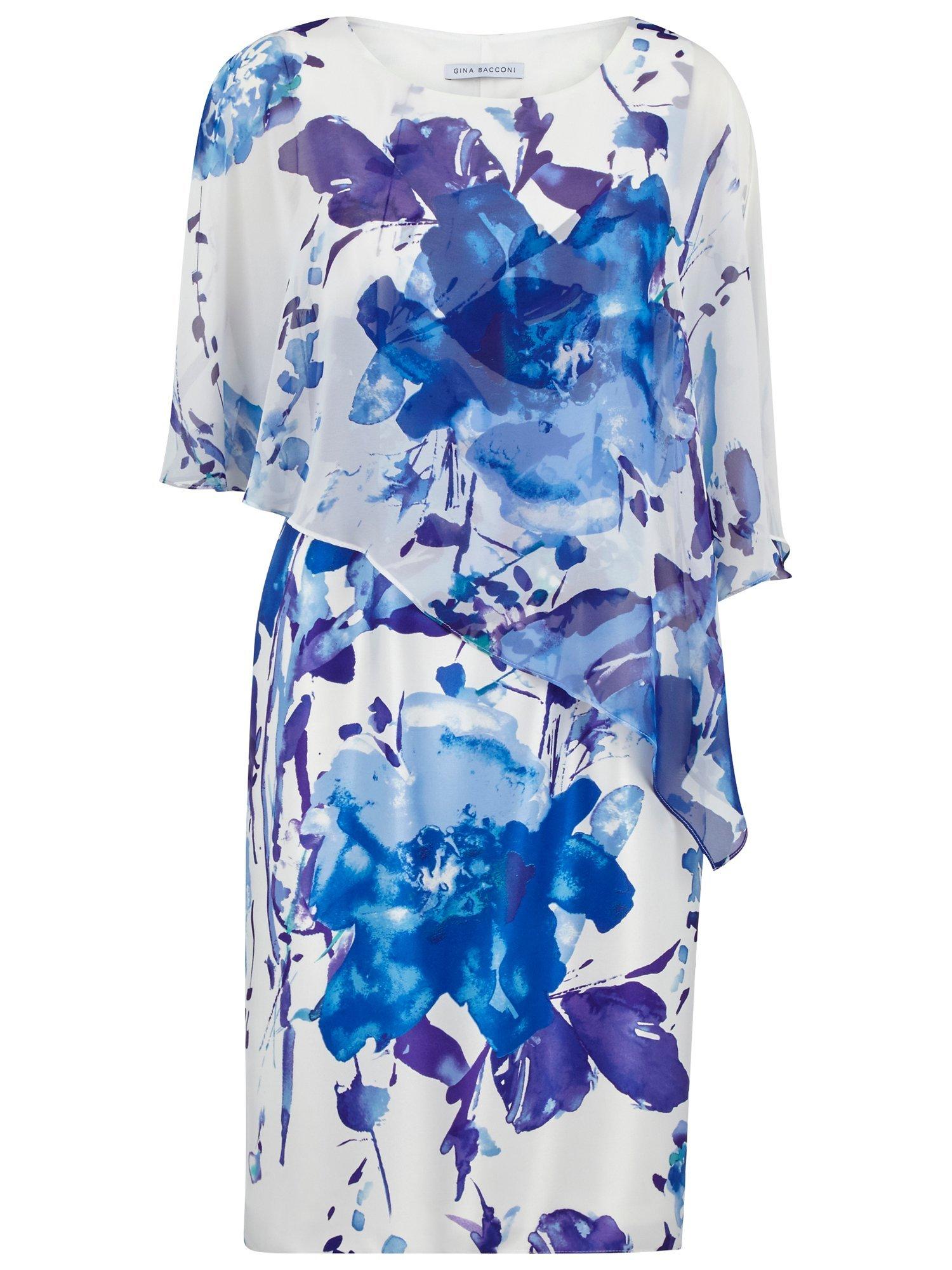 Gina Bacconi Printed Chiffon And Satin Dress, Lilac/Blue