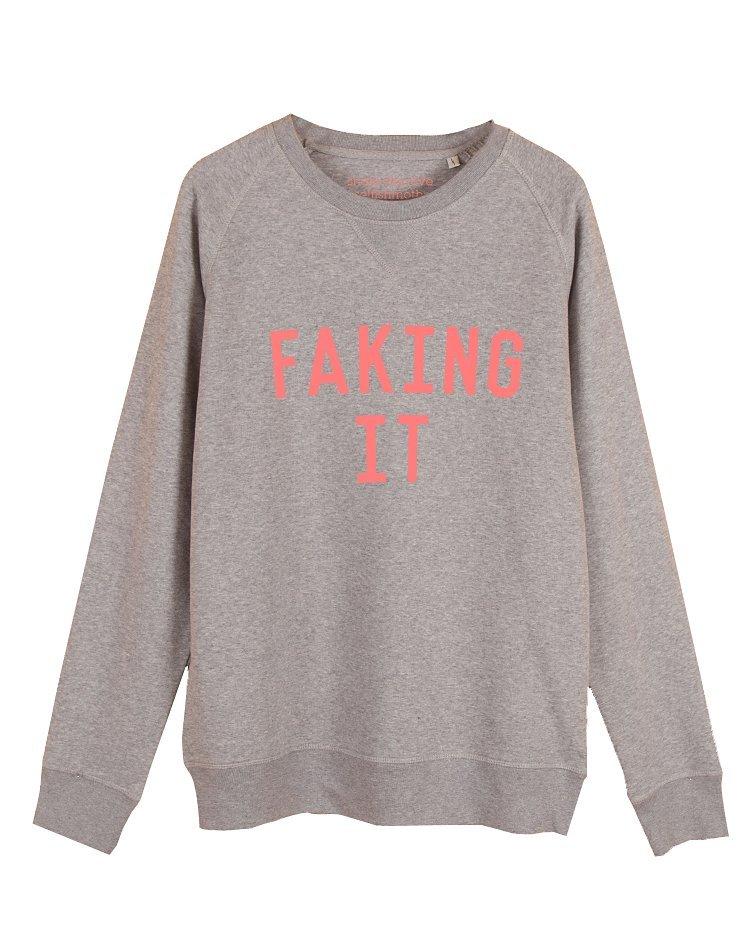 Selfish Mother Faking It Crew Neck Sweatshirt, Grey/Neon
