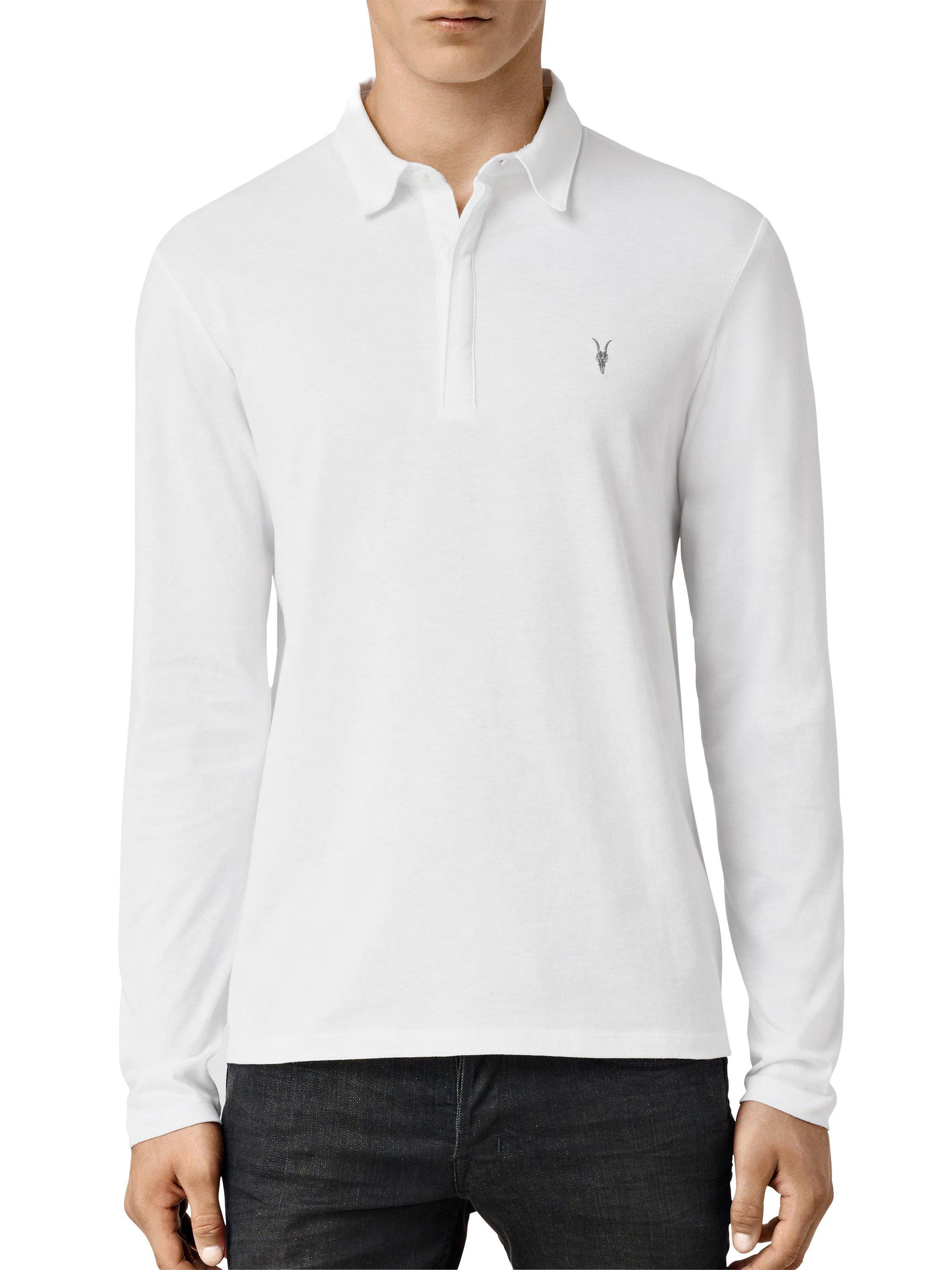 AllSaints Brace Long Sleeve Polo Shirt Optic White