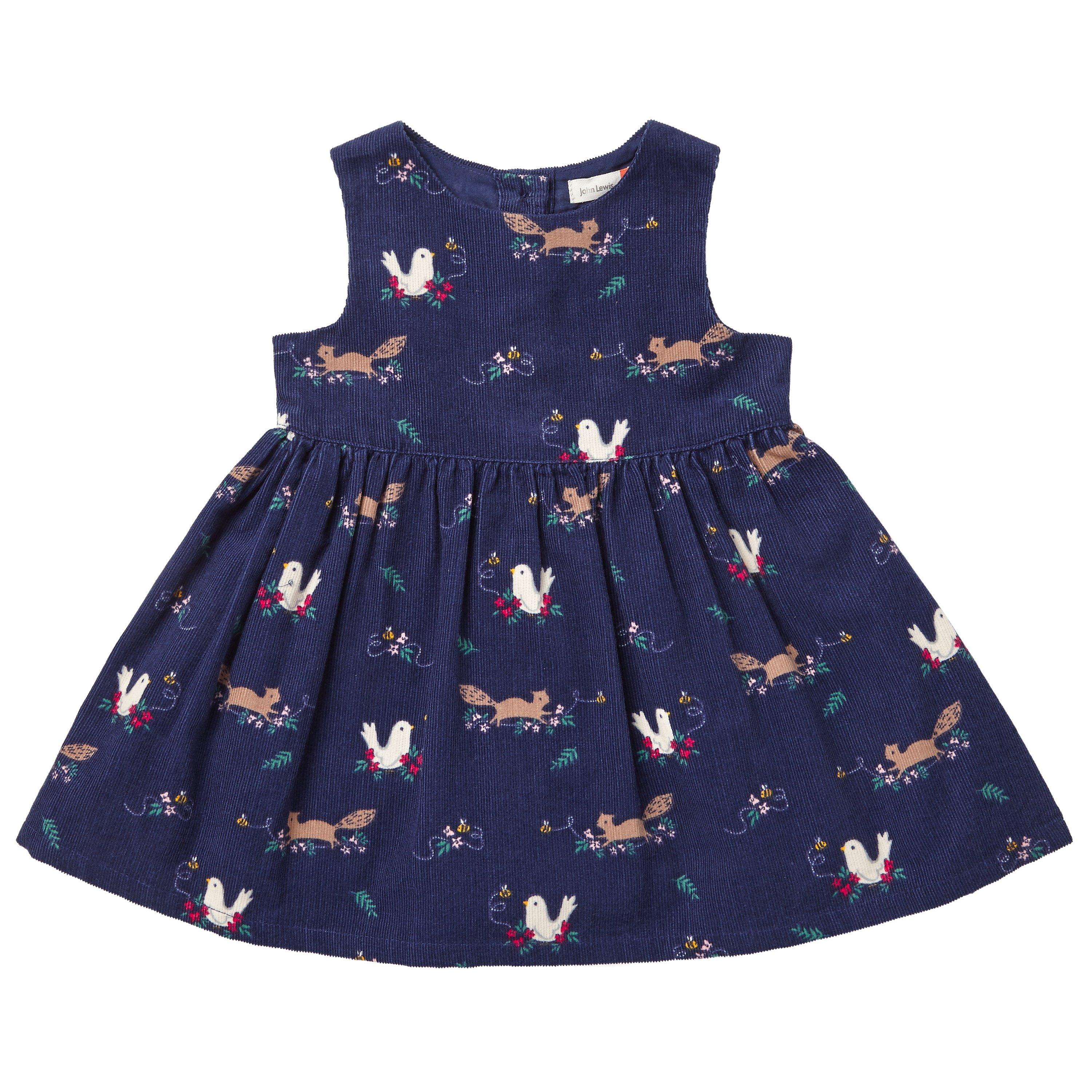 John Lewis & Partners Baby Woodland Corduroy Dress, Navy