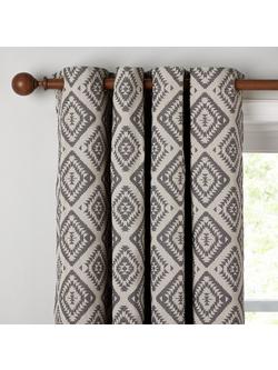 John Lewis Native Weave Pair Lined Eyelet Curtains, Steel