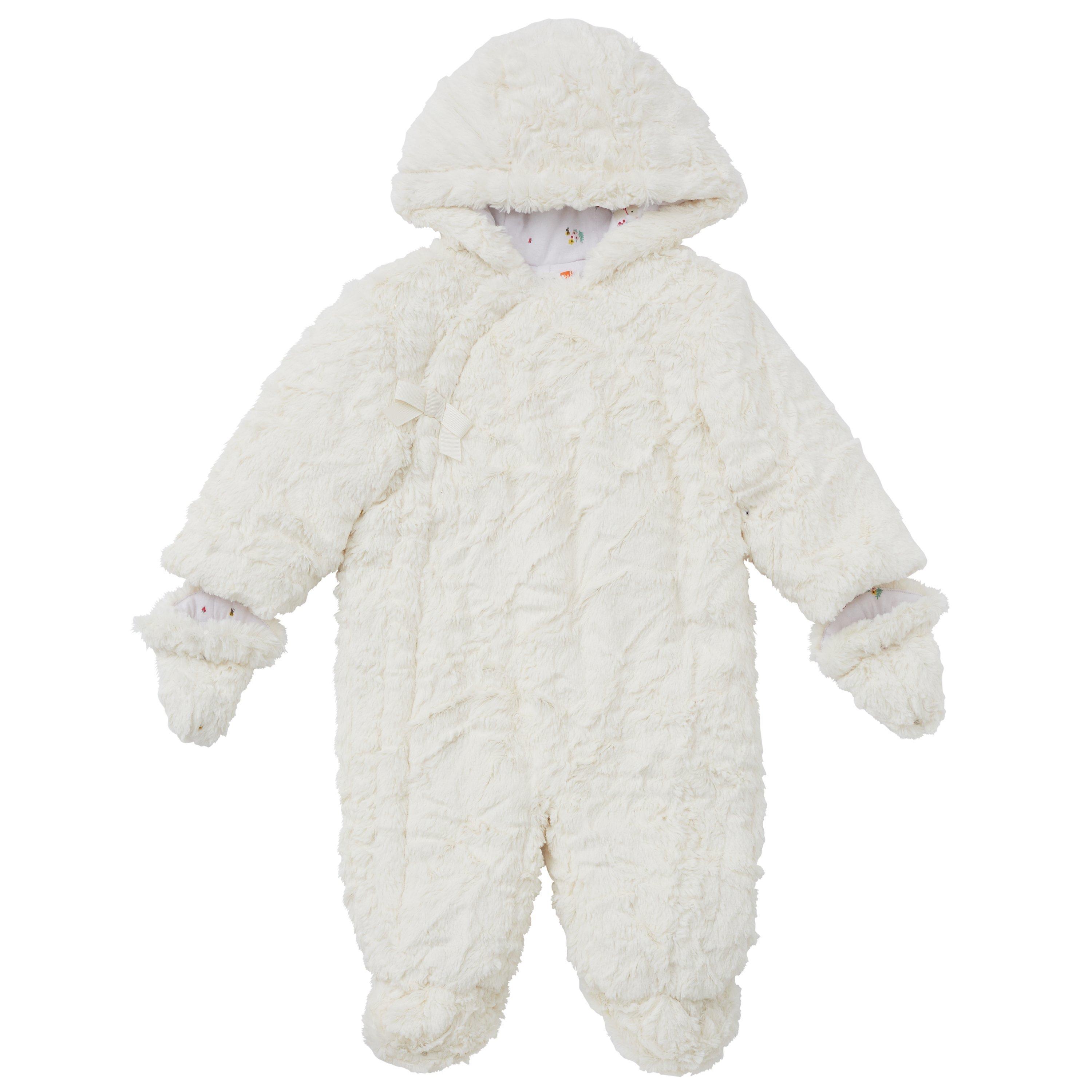 John Lewis Partners Baby Faux Fur Snowsuit Cream