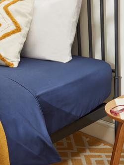 John Lewis Pure Cotton Percale Fitted Sheet - view 2, Navy