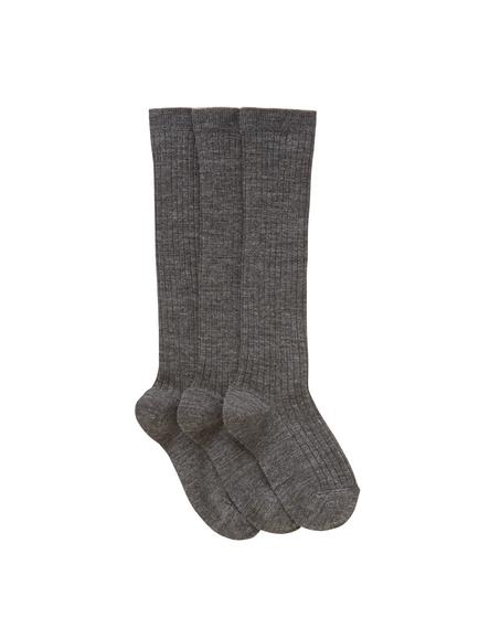 John Lewis Kids' Wool Rich Knee High Socks, Pack of 3, Charcoal, Charcoal