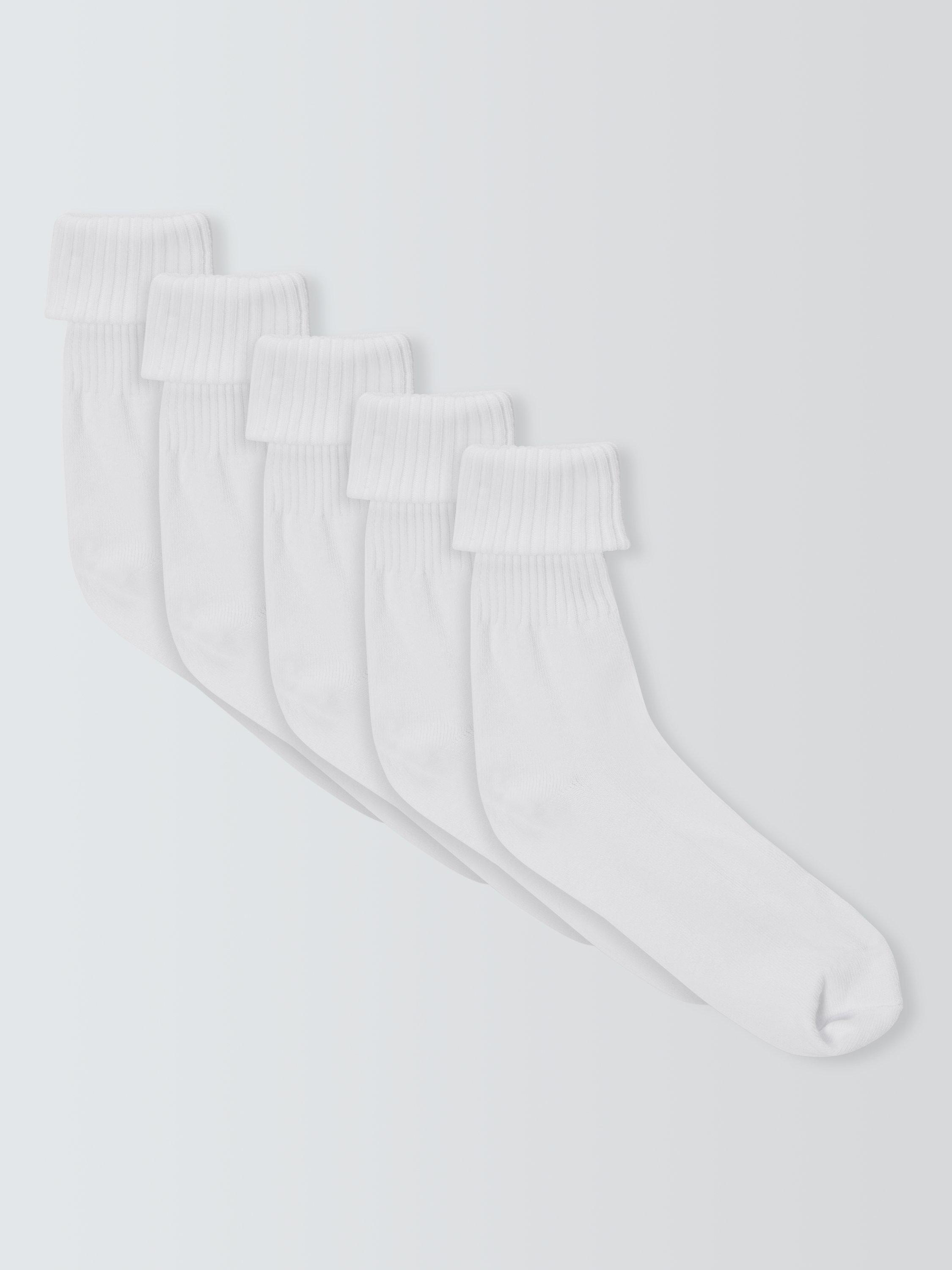 Product image 1 of 2, which shows John Lewis Kids' Roll Over Socks, Pack of 5, White, 6-8.5 Jnr