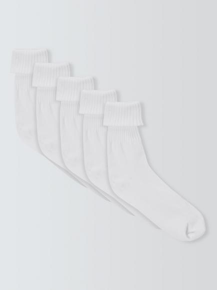 John Lewis Kids' Roll Over Socks, Pack of 5, White, White