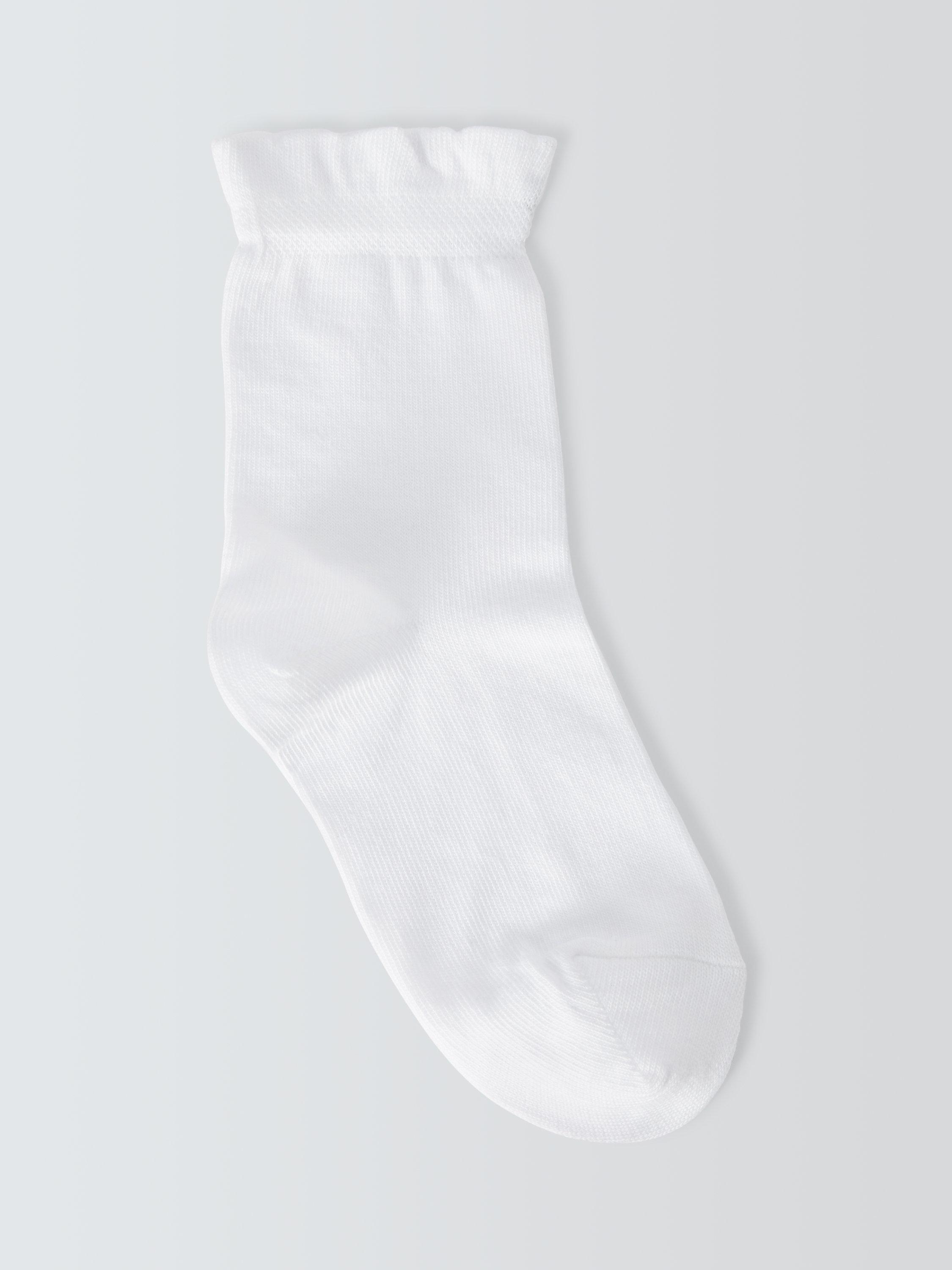 Product image 1 of 2, which shows John Lewis Kids' Frill Top Socks, Pack of 5, White, 6-8.5 Jnr