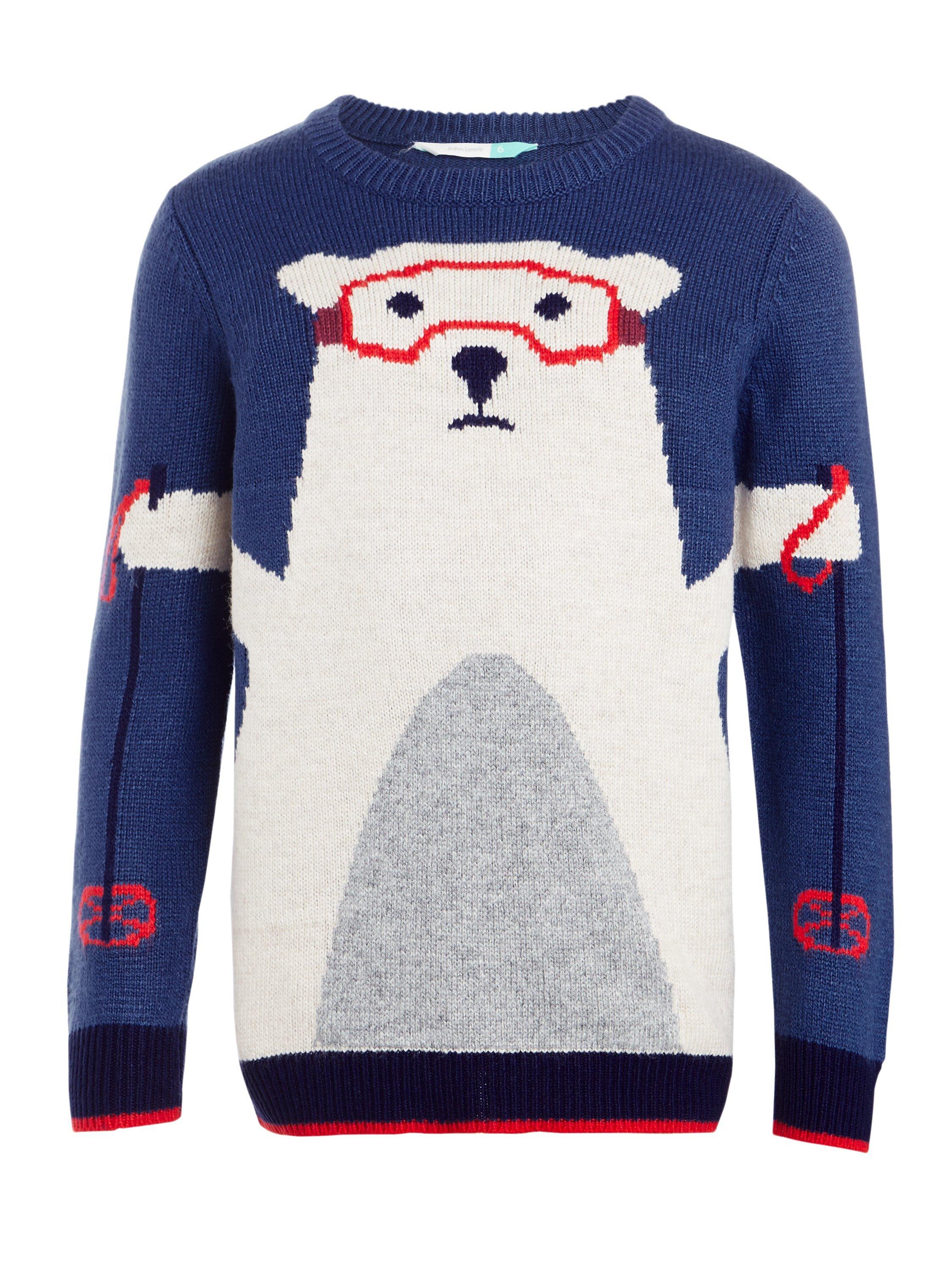 John Lewis & Partners Boys' Ski Polar Bear Jumper, Blue