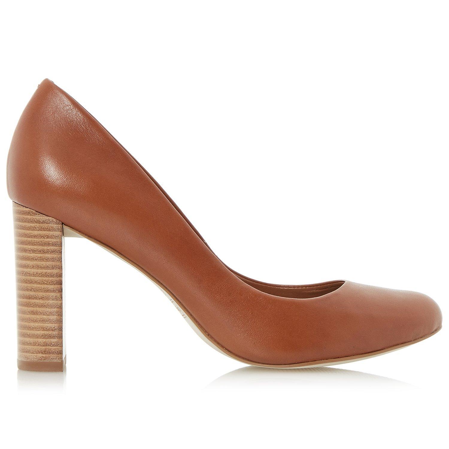 Dune Alaska Block Heeled Court Shoes Tan Leather