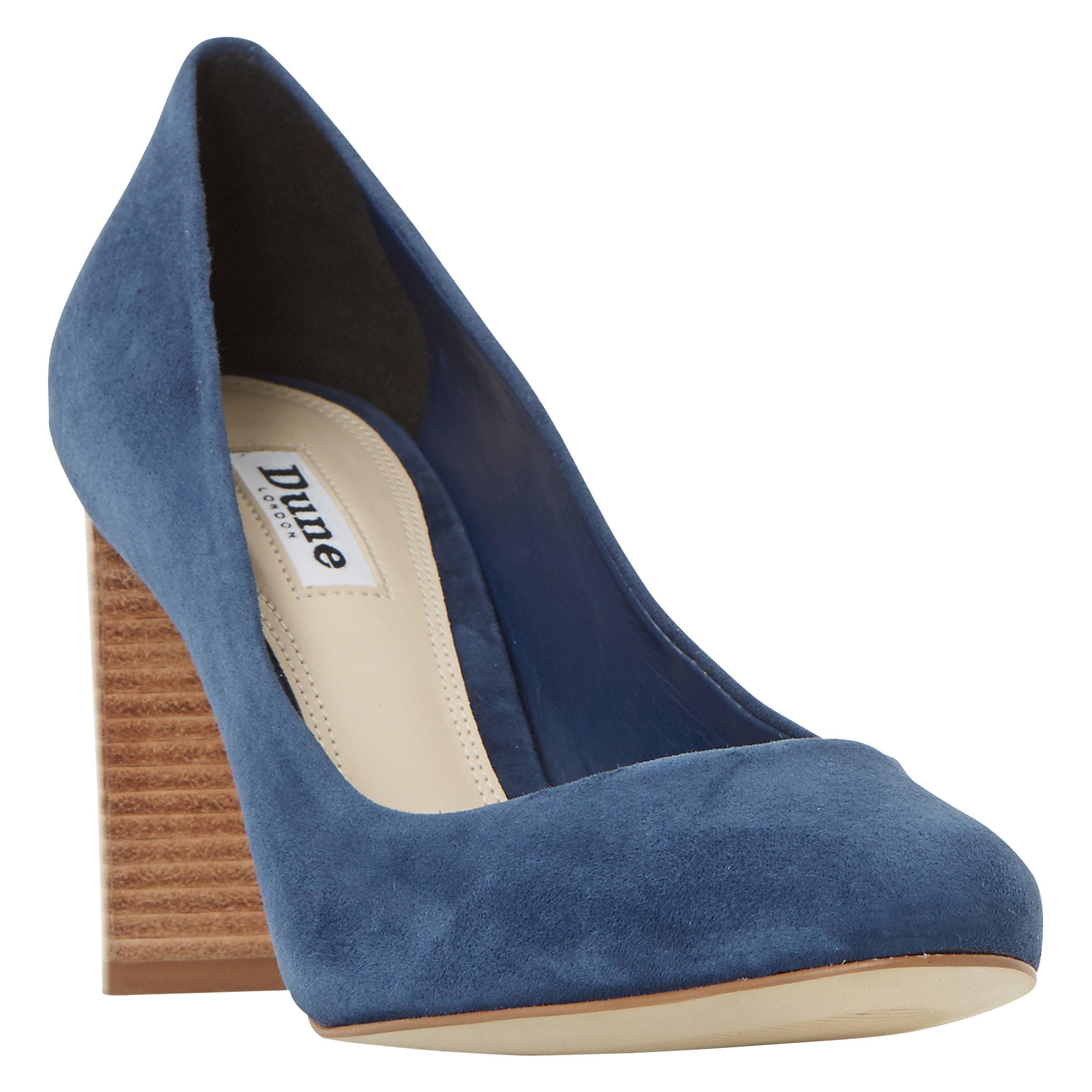 Dune Alaska Block Heeled Court Shoes, Navy Suede