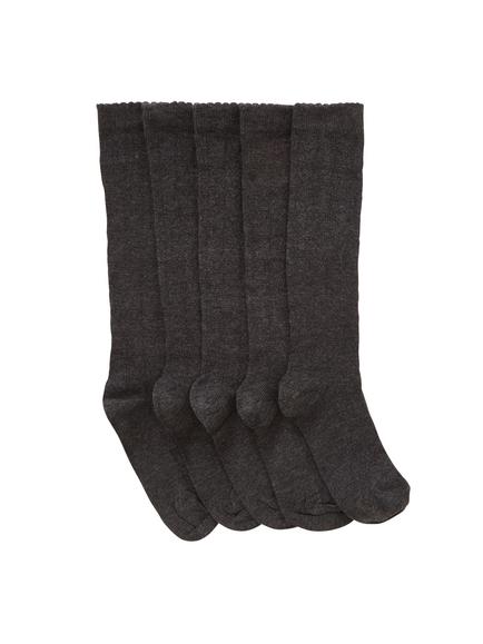 John Lewis Children's Knee High Heart Socks, Pack of 5, Charcoal, Charcoal