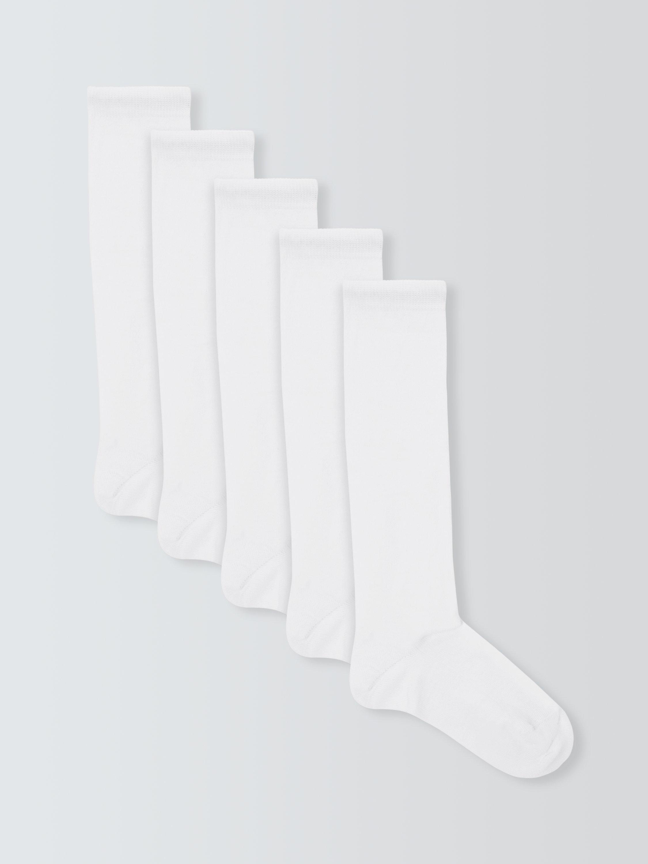 Product image 1 of 2, which shows John Lewis Kids' Knee High Socks, Pack of 5, White, 6-8.5 Jnr